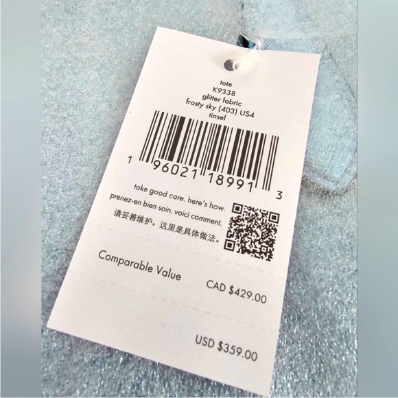 🎉4x HP🎊🆕NWT Kate Spade ♠️ Frost Sky Tinsel Tote - Picture 6 of 8